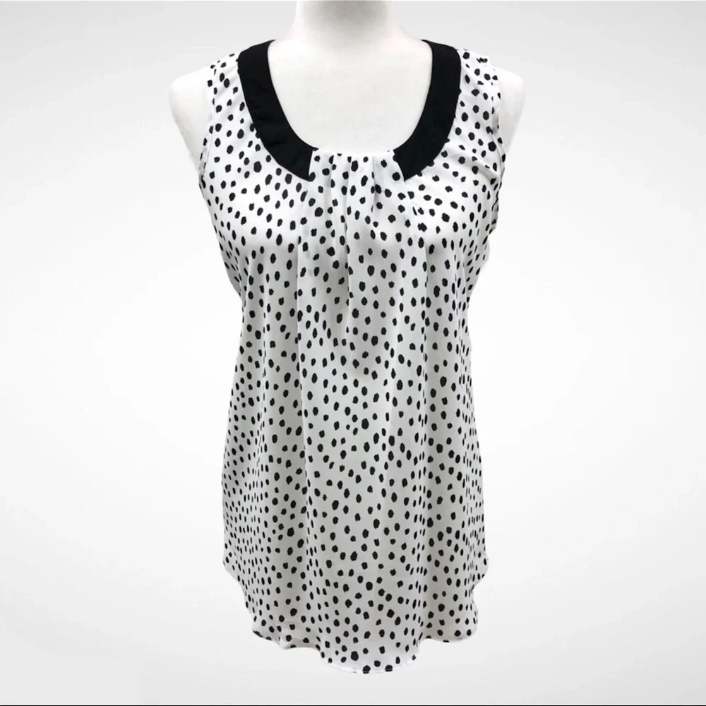 Spense Sleevless Blouse White with Black Dots Size Small Scoop Neck - Picture 1 of 9